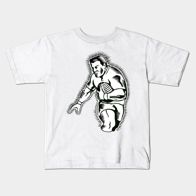 Rugby Winger With Ball Woodcut  Retro Kids T-Shirt by retrovectors